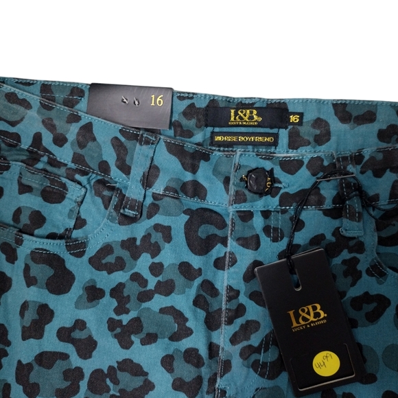 L & B Mid-Rise Women's Teal Black Frayed Pants NWT Stretch Size 16 - Picture 3 of 6